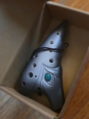 Crafter STL - Black Ceramic Ocarina with Turquoise Accent - Home Accents